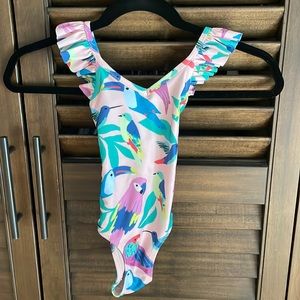 Tea- 4T- ruffle bird flock swim suit